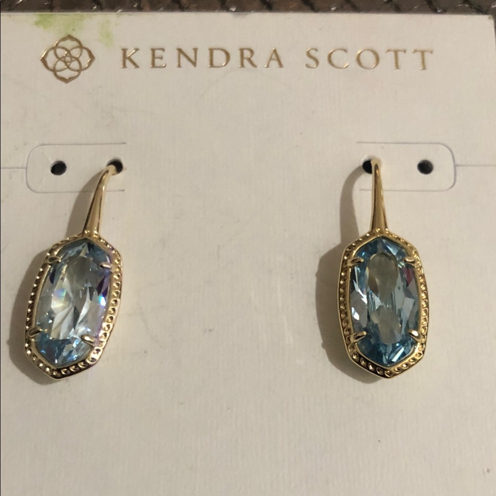 Kendra Scott Light Blue Crystal Gold Drop Earrings
